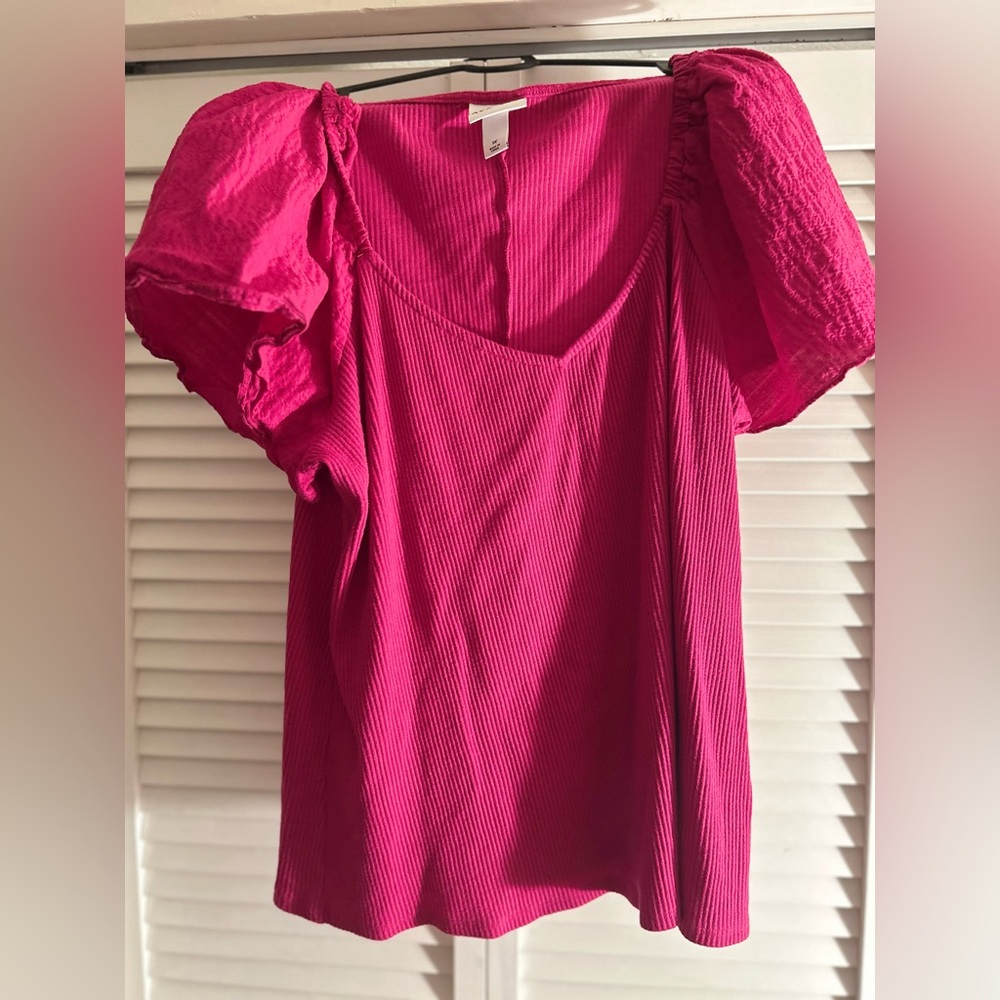 Ava & Viv Fuchsia Ribbed Knit Top